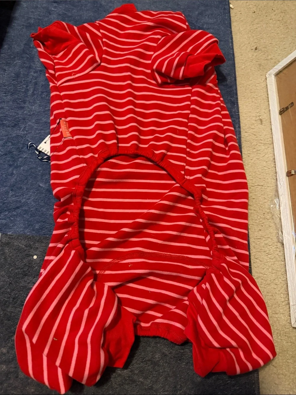 Red & White Striped Dog Pajama with Patch